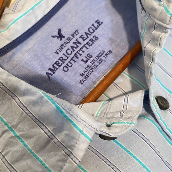 American Eagle Men's Vintage Fit Striped Button Down Shirt - Picture 4 of 5